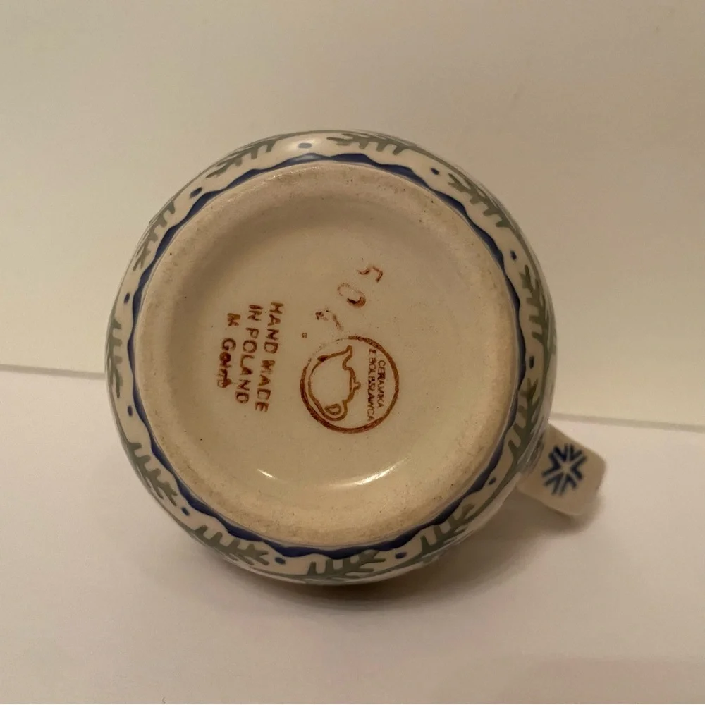 POLISH POTTERY CREAMER MINI PITCHER BLUE WHITE GREEN HANDMADE HOME BOLESLAWIEC